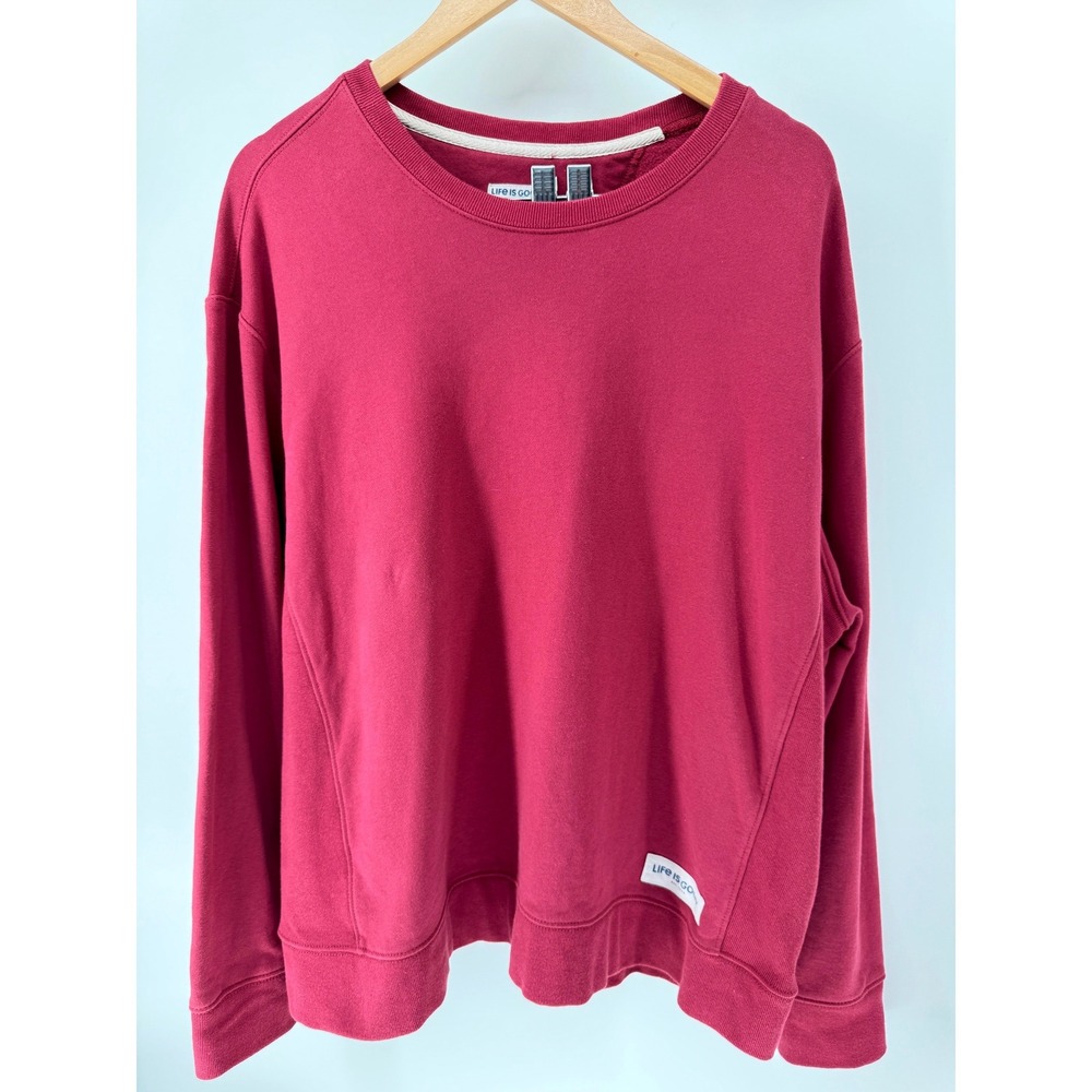 Life is Good Sweatshirt Womens XXL Red Crewneck Pullover Long Sleeve Casual